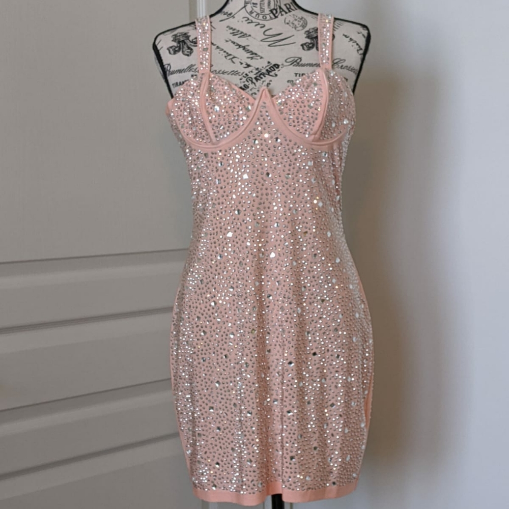 Pink, rhinestone mini dress
